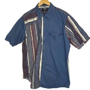 Youngbloods Men's XL Short‎ Sleeve Button Up Blue Abstract Western Cowboy Rodeo